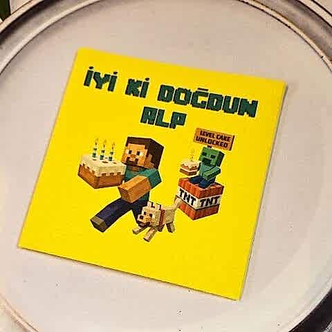 Minecraft Konsept Dokulu Sarı İsme Özel Kare Peçete