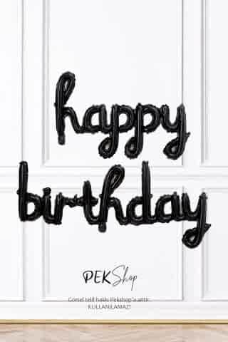 Happy Birthday El Yazısı Siyah Folyo Balon