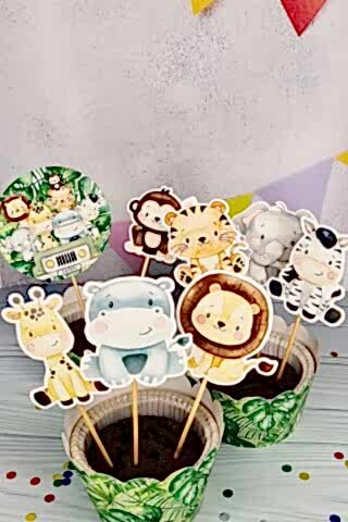 Safari Konsept Kürdan Süsleri Cupcake Süsleri Lüks Büyük Boy 10lu Paket