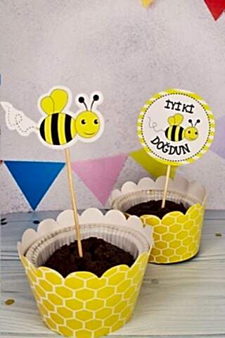 Arı Konsept Kürdan Süsleri Cupcake Süsleri Lüks Büyük Boy 10lu Paket