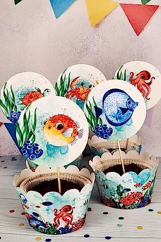 Su Altı Canlıları Konsept Kürdan Süsleri Cupcake Süsleri Lüks Büyük Boy 10lu Paket