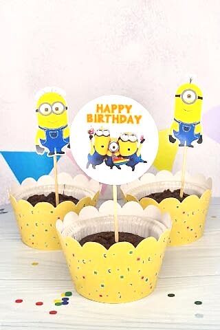 Minions Konsept Kürdan Süsleri Cupcake Süsleri Lüks Büyük Boy 10lu Paket