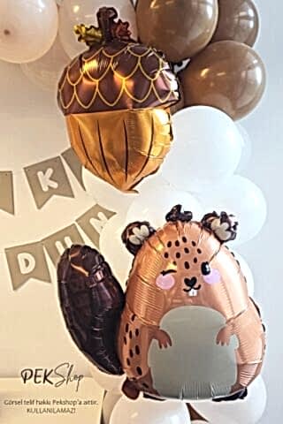 Sevimli Sincap ve Fındık Balon Birlikte 2li Folyo Balon Paketi