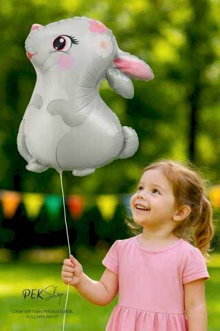 Sevimli Tavşan Çiçekli Model Tavşan Folyo Balon