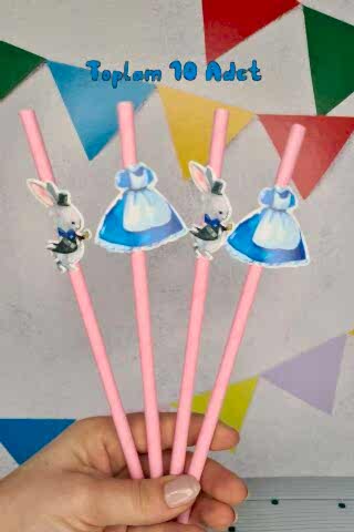 Alice in Wonderland Konsept Pipet Süsleri 10lu Lüks Pipet Paketi