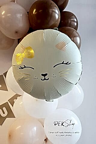 Yuvarlak Kedi Kafası Balon Beyaz Kedi Kafası Folyo Balon