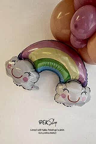 Gülümseyen Bulutlu Gökkuşağı Balon Bulutlar ve Gökkuşağı Folyo Balon