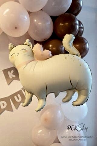 Gold Detaylı Retro Kedi Folyo Balon Ayaklı Retro Beyaz