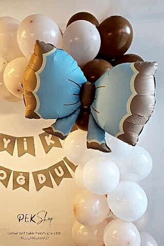 Büyük Retro Fiyonk Folyo Balon MAVİ Retro Renkler Fiyonk Şekilli Folyo Balon 60x90cm