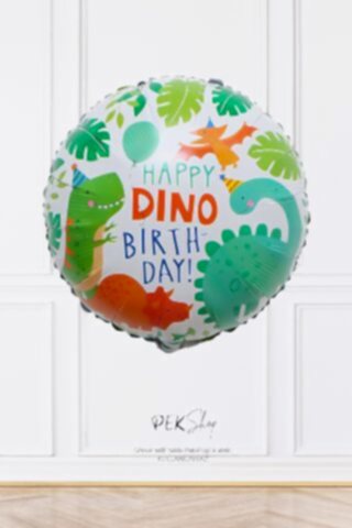 Yuvarlak Happy Dino Birthday Dinazor Tema Doğum Günü Balonu 45cm