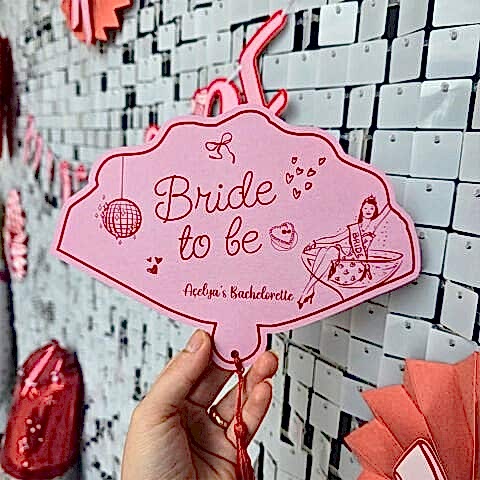 Kırmızı Pembe Fiyonk Konsept Bekarlığa Veda Püsküllü Yelpaze Kart