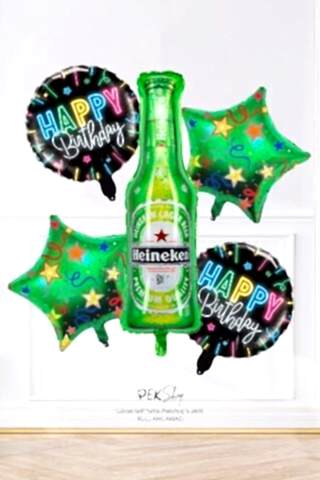 Bira Şişeli Folyo Balon Seti Doğum Günü Bira Şişesi Heineken Şişe Balonlu Doğum Günü Balon Seti