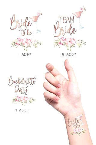 Rose Gold Çiçekli Bekarlığa Veda Gelin Bride Dövme Paketi