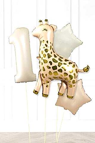 Büyük Zürafa Balon Retro Krem Karamel Doğum Günü Yaş Balon Seti Retro Konsept