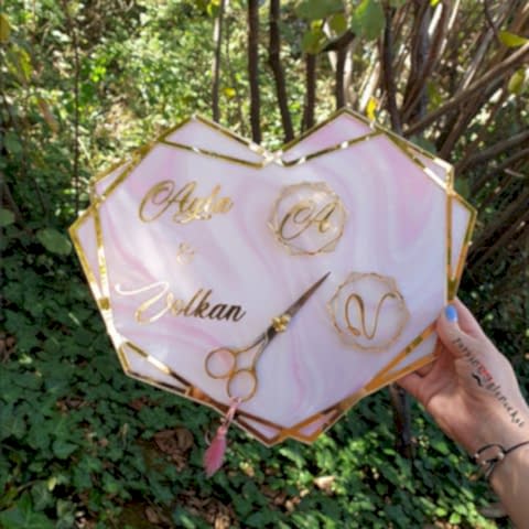 Altın Kalp Mermer Konsept Nişan Tepsisi