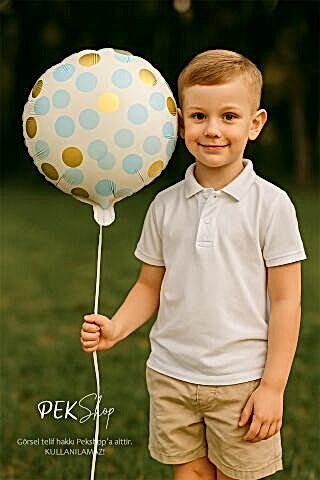 Konfeti Baskılı Yuvarlak Folyo Balon MAVİ 18inç