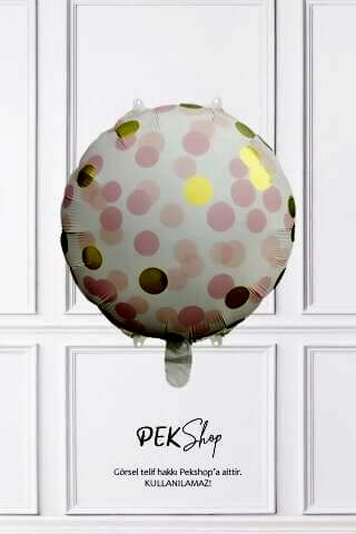Konfeti Baskılı Yuvarlak Folyo Balon PEMBE 18inç
