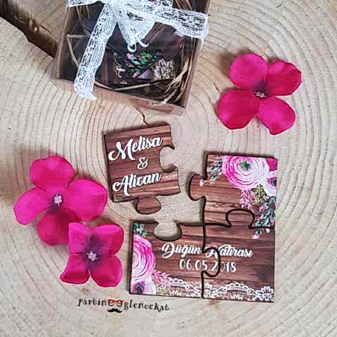 Rustik Dantel Konsept Ahşap Puzzle Magnet