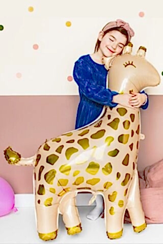 Büyük Zürafa Folyo Balon Vizon Gold Detaylı Zürafa Balon 118 cm