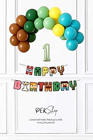 Minecraft Tema Doğum Günü Balon Zinciri Seti