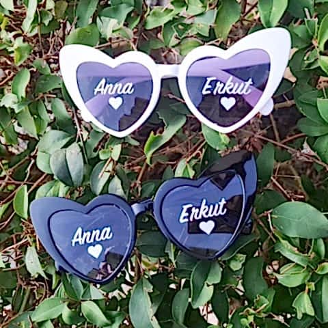 İsme Özel Yazılı Kalpli Gelin Damat Güneş Gözlükleri