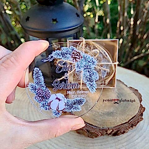 Pamuk Çiçeği - Kozalak Konsept Şeffaf Pleksi Magnet