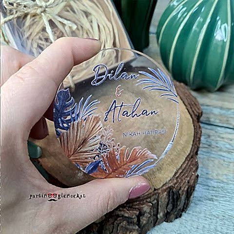 Lacivert Kahve Yapraklar Konsept Şeffaf Pleksi Magnet