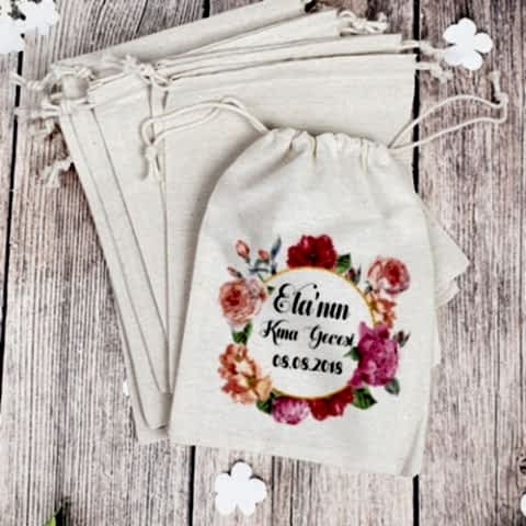 Çiçekli Konsept Kına Hediyelikleri Kesesi