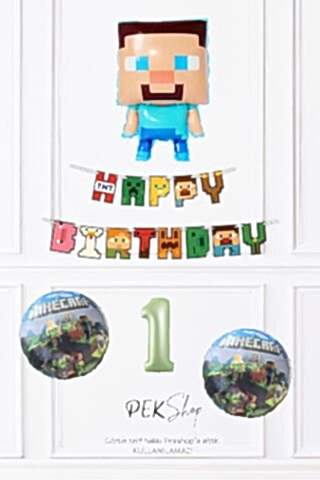 Minecraft Tema Steve Balonlu Doğum Günü Balon Seti
