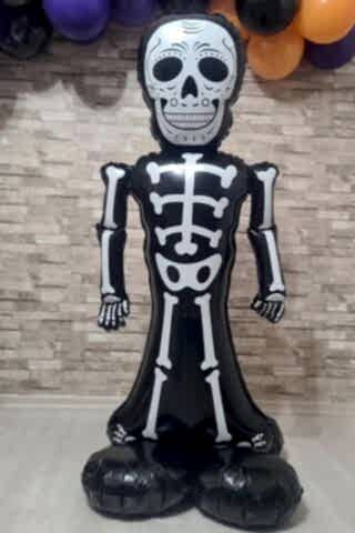 Ayaklı Siyah İskelet Folyo Balon Cadılar Bayramı Halloween Süsleri Dev İskelet Folyo Balon
