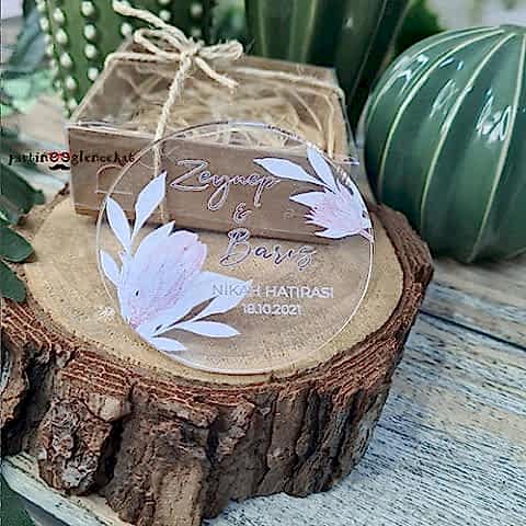 Soft Pembe Çiçekler Konsept Şeffaf Pleksi Magnet