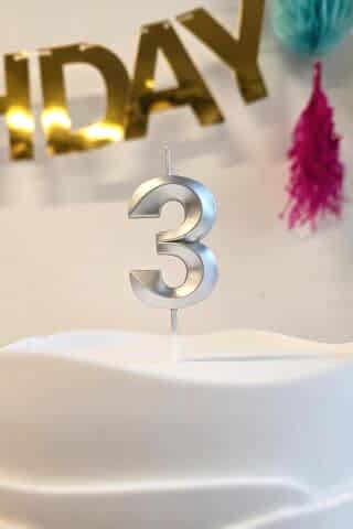3 Yaş Gümüş Mum Rakam Pasta Mumu Yaş Mum Gümüş Renk