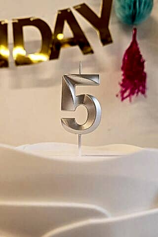 5 Yaş Gümüş Mum Rakam Pasta Mumu Yaş Mum Gümüş Renk