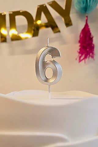 6 Yaş Gümüş Mum Rakam Pasta Mumu Yaş Mum Gümüş Renk