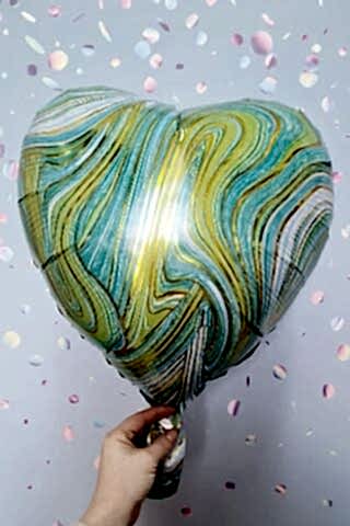 Yeşil Mermer Kalp Folyo Balon Retro Balon Kalp Şekilli 18inç 45cm