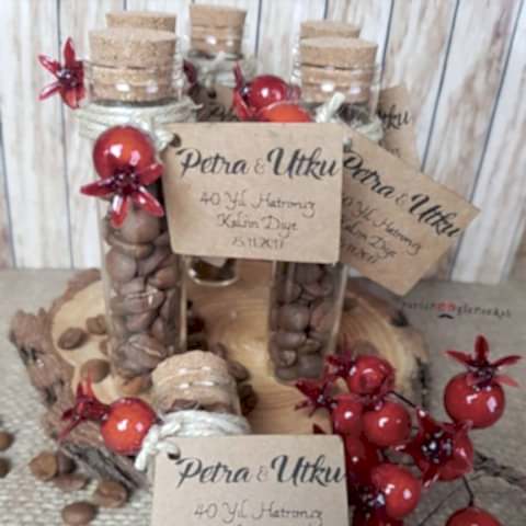 Kraft Kartlı Kahve Çekirdekli Deney Tüpü Şişe Hediyelik