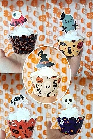Cadılar Bayramı Konsepti Cupcake Sargısı 10'lu