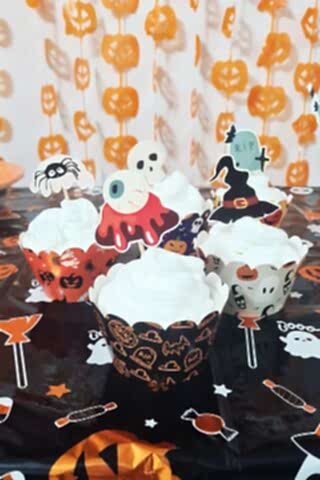 Cadılar Bayramı Korkunç Kürdan Süsleri Model 2 Cupcake Süsleri Lüks Büyük Boy 10lu Paket