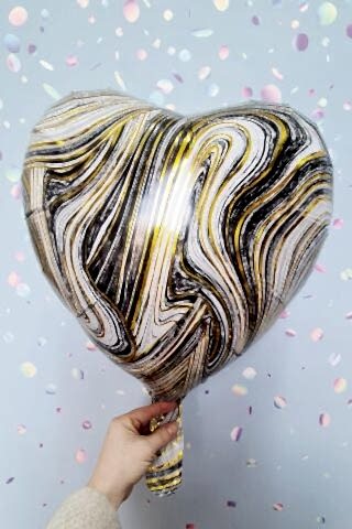 Siyah Mermer Kalp Folyo Balon Retro Balon Kalp Şekilli 18inç 45cm