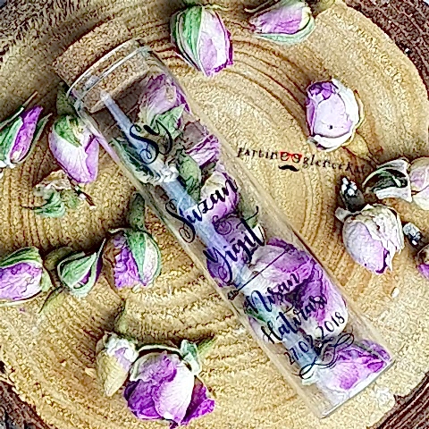 Gül Çaylı Şeffaf Etiketli Deney Tüpü Şişe Nikah Şekeri