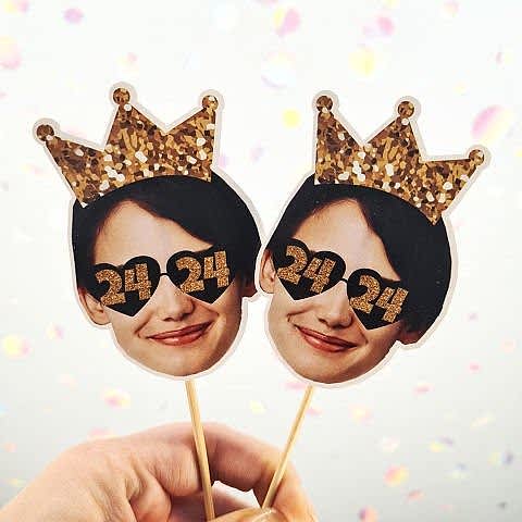 Altın Taçlı Yaş Gözlüklü Fotoğraflı Kürdan Süsü (10lu paket)