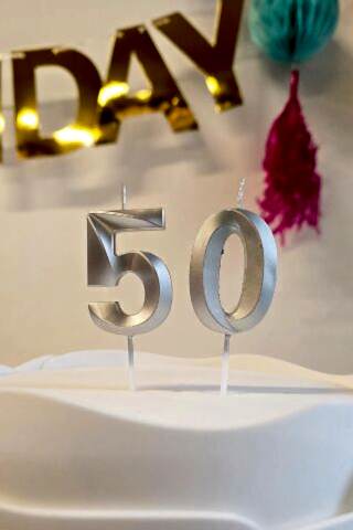 50 Yaş Gümüş Mum Rakam Pasta Mumu Yaş Mum Gümüş Renk