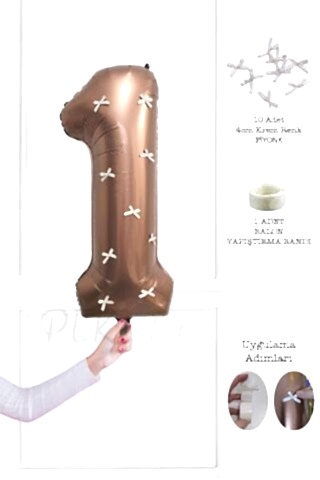 Fiyonklu Retro Çikolata Kahve Rakam Balon 80 cm Fiyonk Kurdeleli