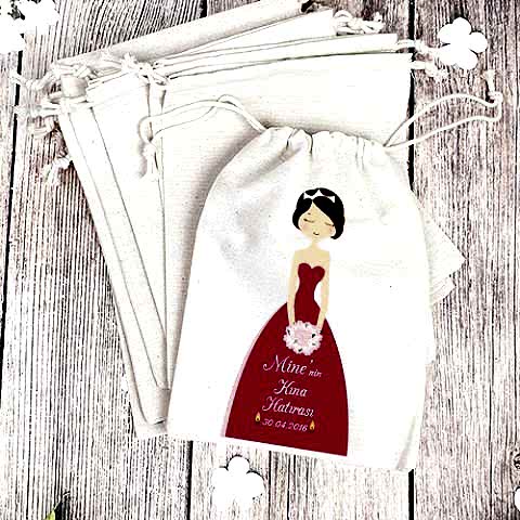 Kırmızı Elbiseli Konsept Kına Hediyelikleri Kesesi