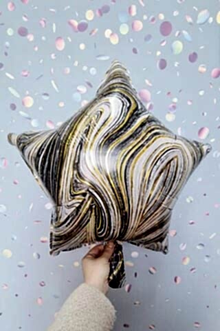 Siyah Mermer Yıldız Folyo Retro Mermer Desen Yıldız Balon 18inç