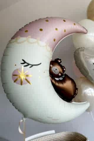 Ayıcıklı Ay Balon Sevimli Ayı Ay Dede Folyo Balon Doğum Baby Shower Balonu 80cm