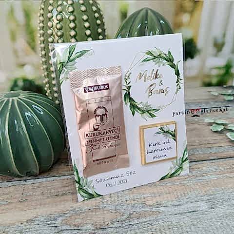 Yapraklı Gold Konsept Türk Kahveli Nikah Şekeri