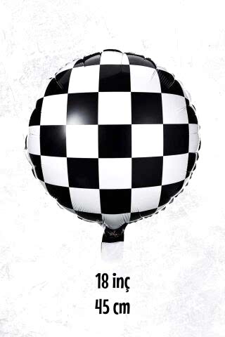 Yuvarlak Damalı Balon Yarış Temalı Doğum Günü Balonları 18inç