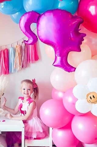 Pembe Kız Barbie Kafası Şekilli Folyo Balon Barbie Doğum Günü Balonları 64cm