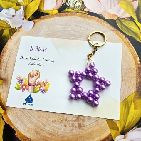 8 Mart Kadınlar Günü Mor Yıldız Şeklinde Anahtarlık Hediyelik